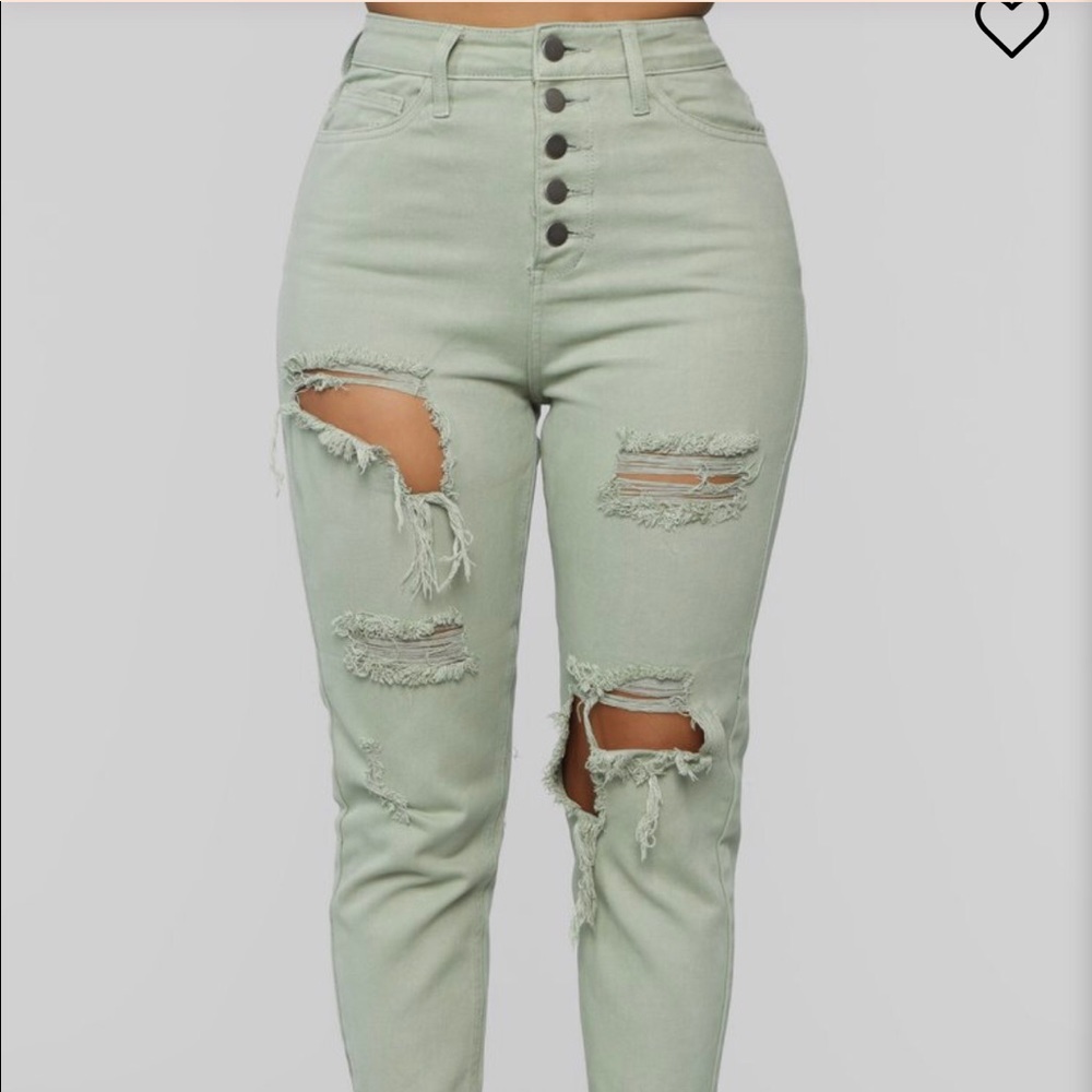 Too Anxious Distressed Mom Jeans- Green